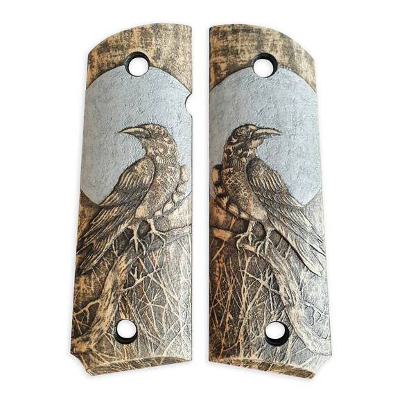 1911 full-size maple grips - Moon Raven / hand-painted