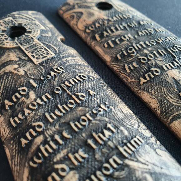 1911 Compact-Size Officers Maple Grips - Revelation 19:11 / Hand-painted