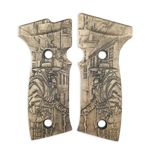 Sig Sauer P320 AXG maple grips - Plague Doctor / hand-painted