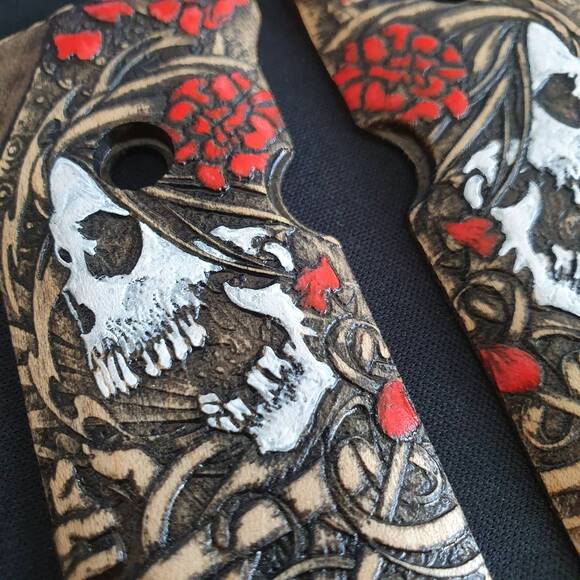 Beretta 92X Performance Maple Grips - Skull Rose / Hand-painted