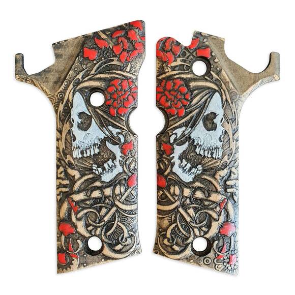 Beretta 92X Performance maple grips - Skull Rose / hand-painted