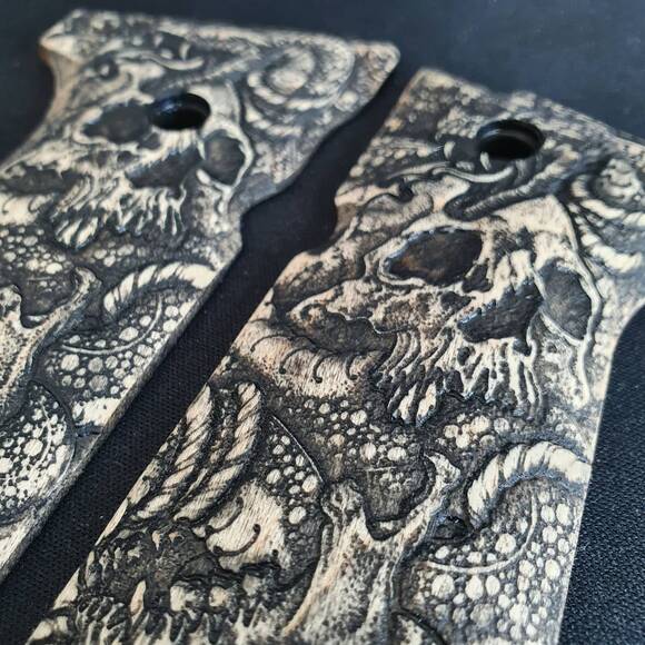 Beretta 92 Full-Size Maple Grips - Skull Snake / Hand-painted