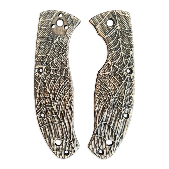 Spyderco Tenacious maple handle scales - Spider Web / hand-painted