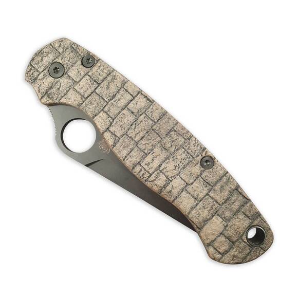 Spyderco Para Military 2 maple handle scales - Stone Bricks Grey / hand-painted