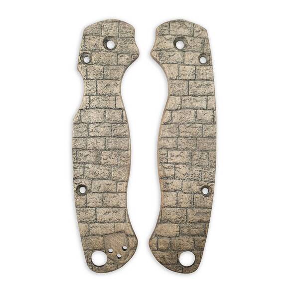 Spyderco Para Military 2 maple handle scales - Stone Bricks Grey / hand-painted