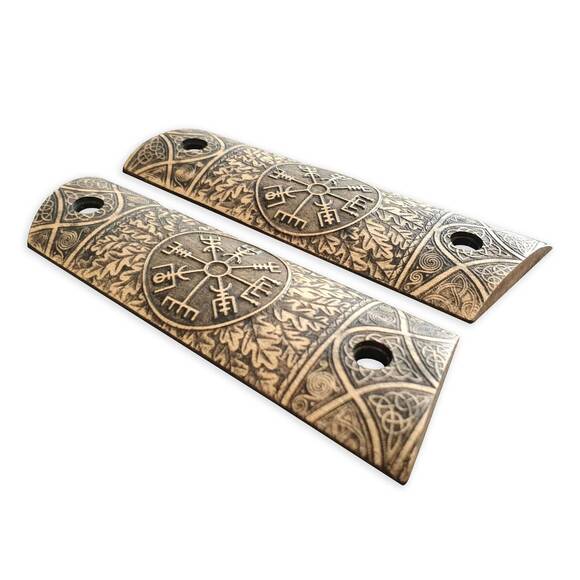 1911 Full-Size Magwell Maple Grips - Vegvisir / Hand-painted