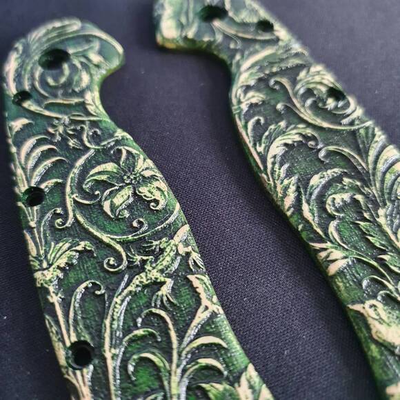 Ontario RAT-1 maple handle scales - Wild Thickets Green / hand-painted