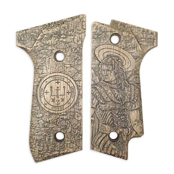 Beretta 92S maple grips - St Archangel Raphael / hand-painted