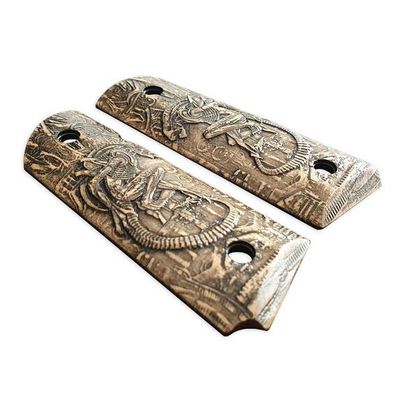 1911 Compact-Size Officers Maple Grips - Alien v2.0 / Hand-painted