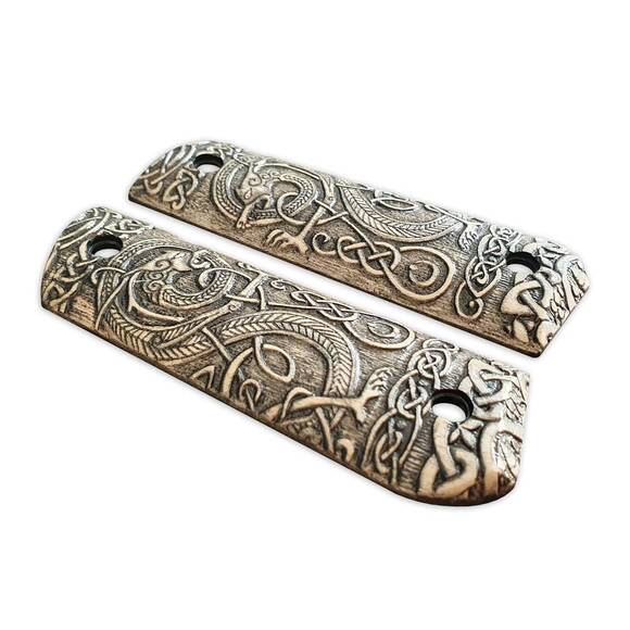 1911 Full-Size Round Butt Maple Grips - Celtic Gates / Hand-painted