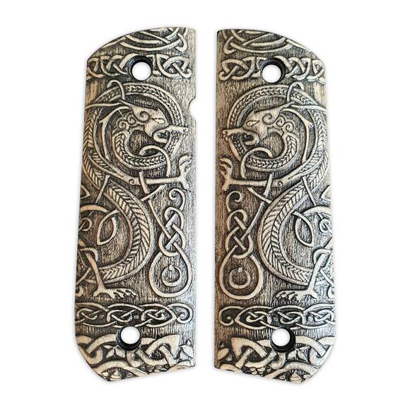 1911 full-size Round Butt maple grips - Celtic Gates / hand-painted
