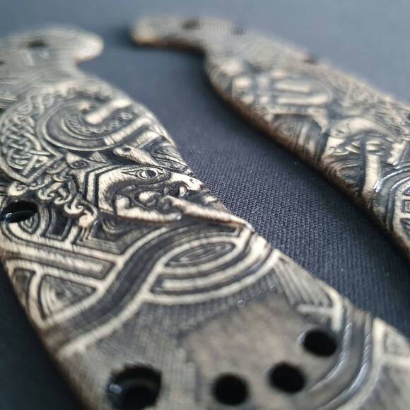 Ontario RAT-1 maple handle scales - Celtic Heart / hand-painted