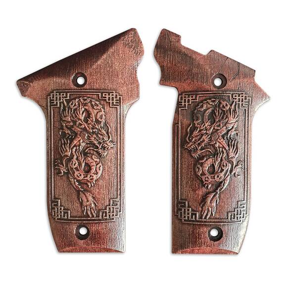 Smith And Wesson 22 Victory maple grips - Chinese Dragon V2 Dark Cherry / hand-painted