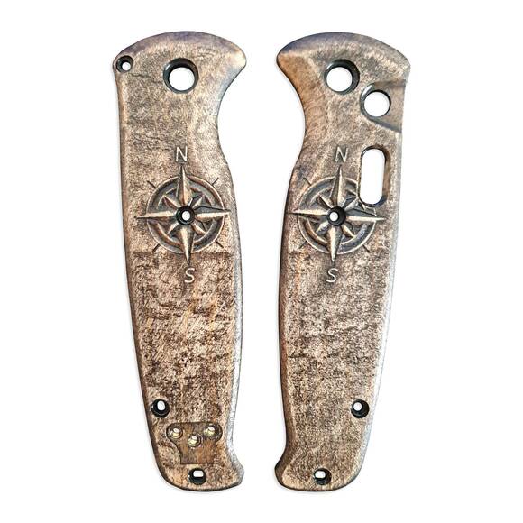 Benchmade Composite Lite Auto 4300 maple handle scales - Compass / hand-painted