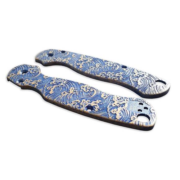 Spyderco Para Military 2 maple handle scales - Japan Wave / hand-painted