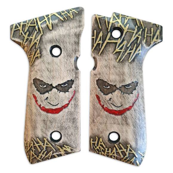 Beretta 92 full-size maple grips - Joker Ha-Ha-Ha / hand-painted