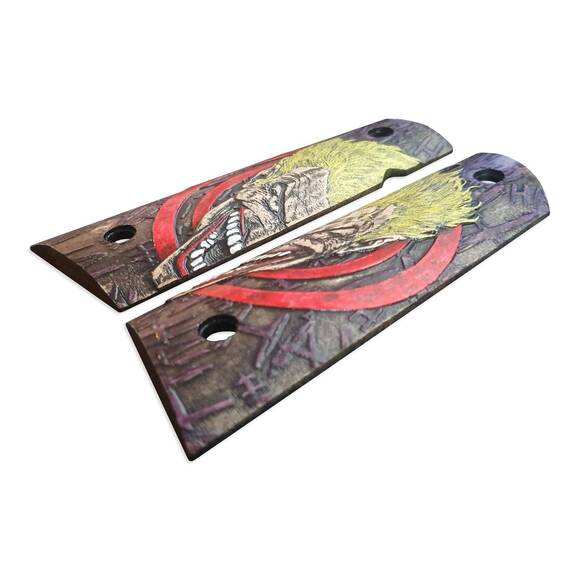 1911 Full-Size Magwell Maple Grips - Joker Circle Purple / Hand-painted