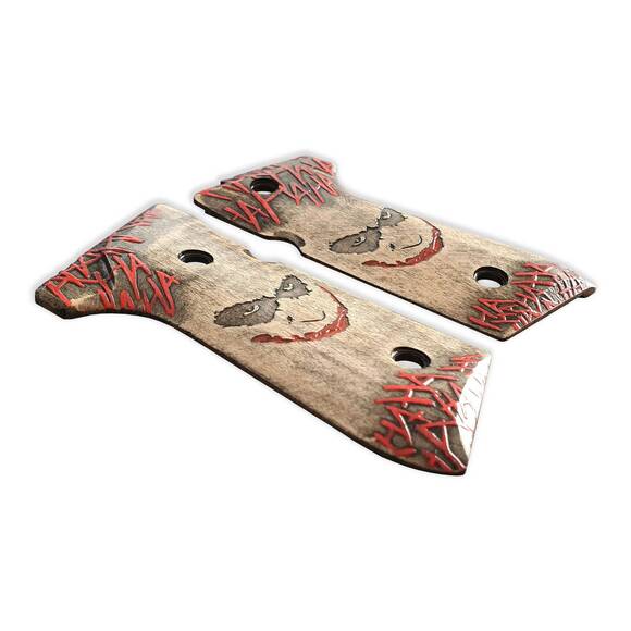 Beretta 92 Full-Size Maple Grips - Joker Ha-Ha-Ha Red / Hand-painted
