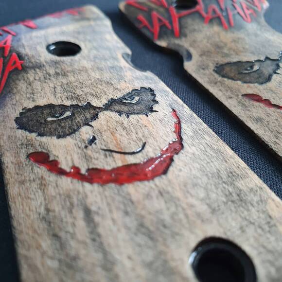 Beretta 92 Full-Size Maple Grips - Joker Ha-Ha-Ha Red / Hand-painted