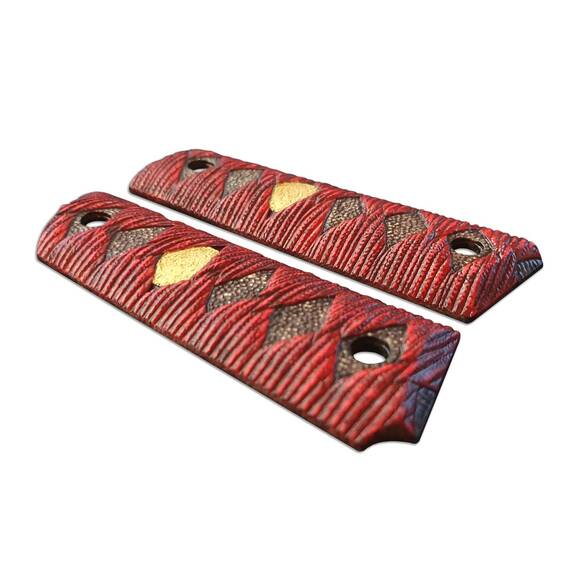 1911 Full-Size Maple Grips - Katana Red Gold Coin / Hand-painted