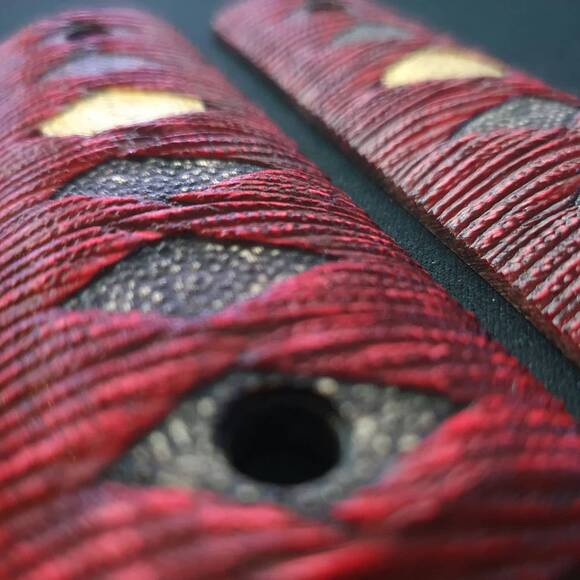 1911 Full-Size Maple Grips - Katana Red Gold Coin / Hand-painted