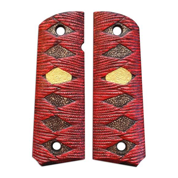 1911 full-size maple grips - Katana Red Gold Coin / hand-painted