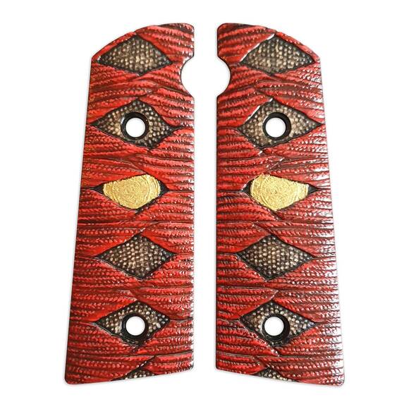 Hudson H9 maple grips - Katana Red Gold Coin / hand-painted