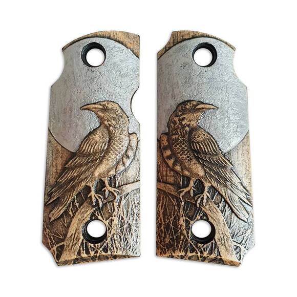 Kimber Micro 380 maple grips - Moon Raven / hand-painted