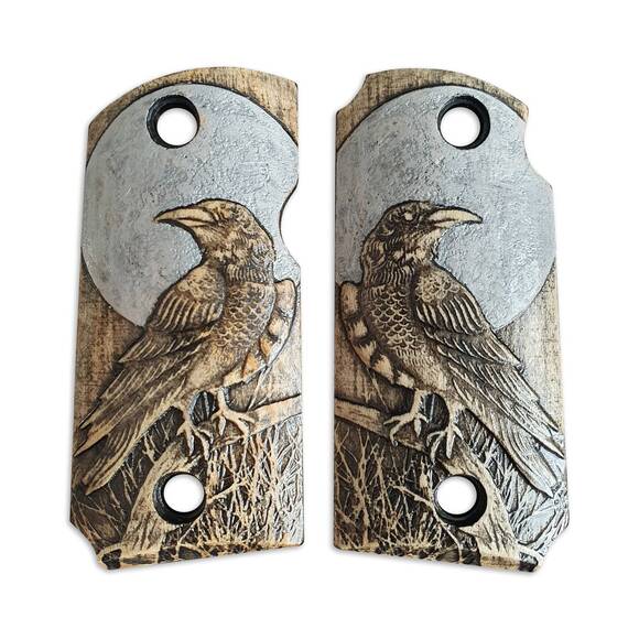 Kimber Micro 9 maple grips - Moon Raven / hand-painted