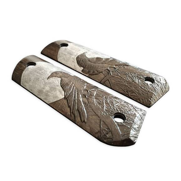 1911 Full-Size Round Butt Maple Grips - Moon Raven Black / Hand-painted