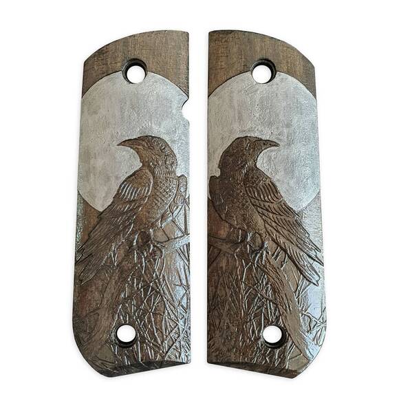1911 full-size Round Butt maple grips - Moon Raven Black / hand-painted