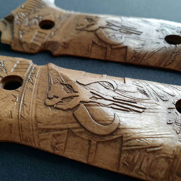 Arex Rex Zero 1 Standard Palm Swell Maple Grips - Mythosaur Skull (3166) / Hand-painted