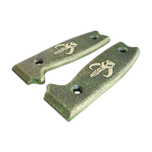 Ontario RAT-3 maple handle scales - Mythosaur Skull Green / hand-painted