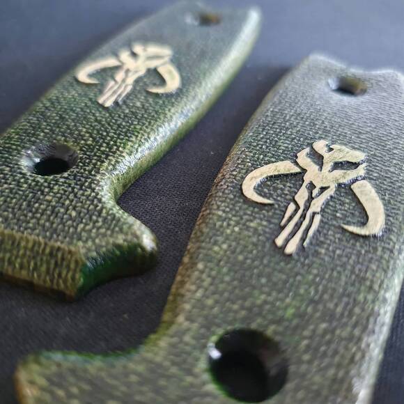 Ontario RAT-3 maple handle scales - Mythosaur Skull Green / hand-painted