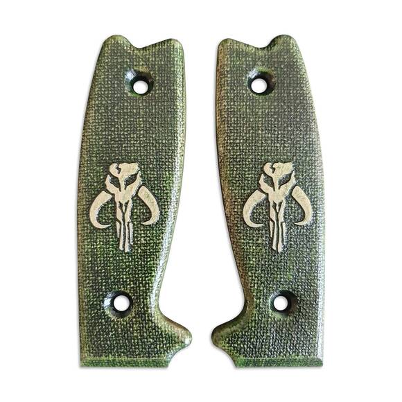 Ontario RAT-3 maple handle scales - Mythosaur Skull Green / hand-painted