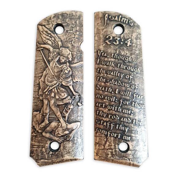 1911 full-size maple grips - Psalms 23:4 X Archangel Michael / hand-painted