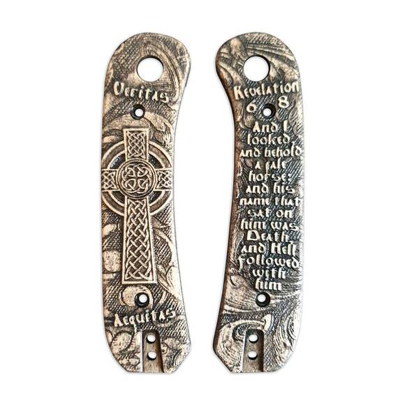Knafs Lander maple handle scales - Revelation 6:8 / hand-painted