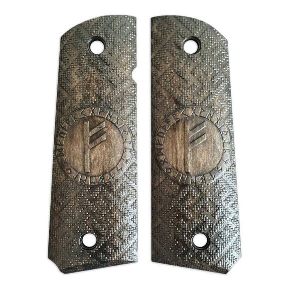 Rune Fehu Black - 1911 Full Size Government Grips