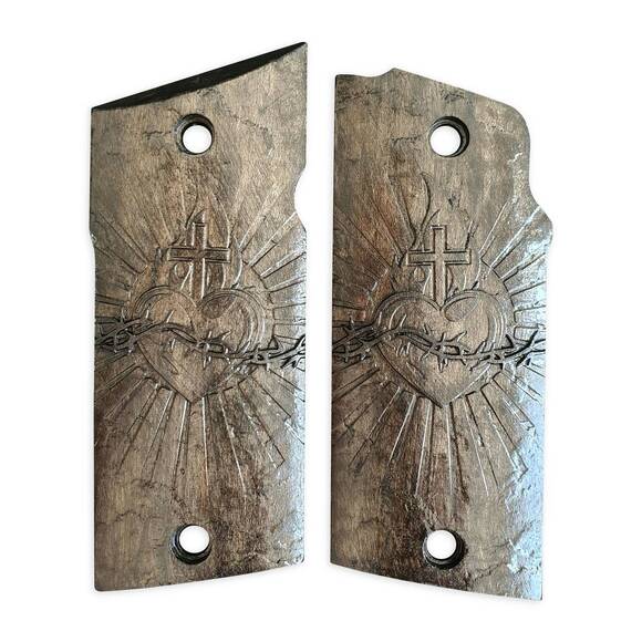 Coonan 357 Magnum compact-size maple grips - Sacred Heart Black / hand-painted