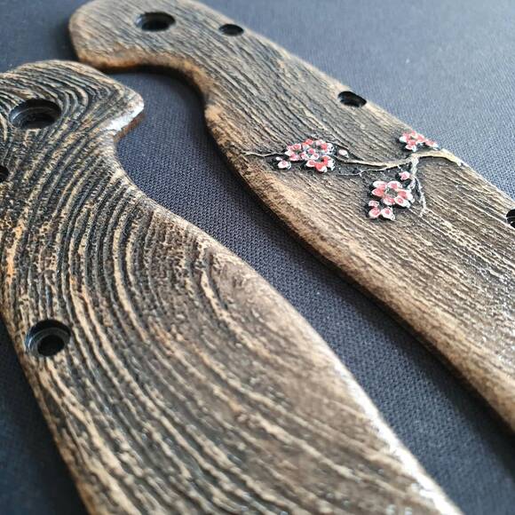 Ontario RAT-1 maple handle scales - Sakura Minimalist / hand-painted