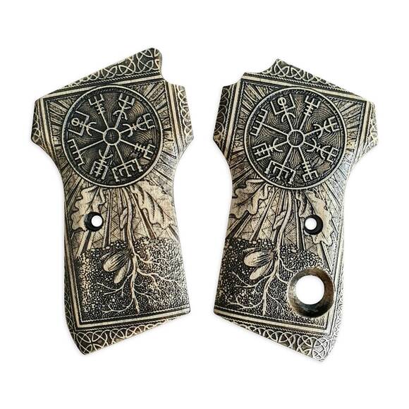 Bersa Lusber Model 84 maple grips - Vegvisir V2 / hand-painted