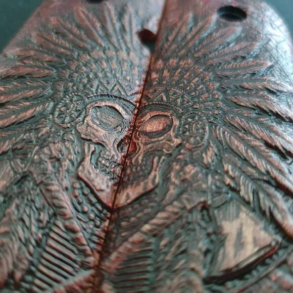 1911 Compact-Size Officers Maple Grips - War Chief Dark Cherry / Hand-painted