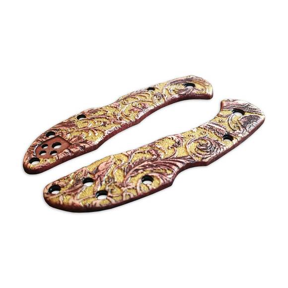 Spyderco Delica 4, Lil' Matriarch maple handle scales - Wild Thickets Baroque Gold / hand-painted