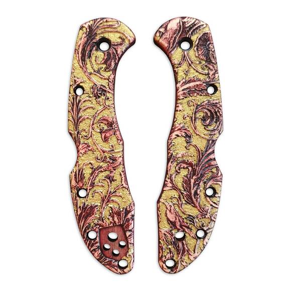 Spyderco Delica 4, Lil' Matriarch maple handle scales - Wild Thickets Baroque Gold / hand-painted