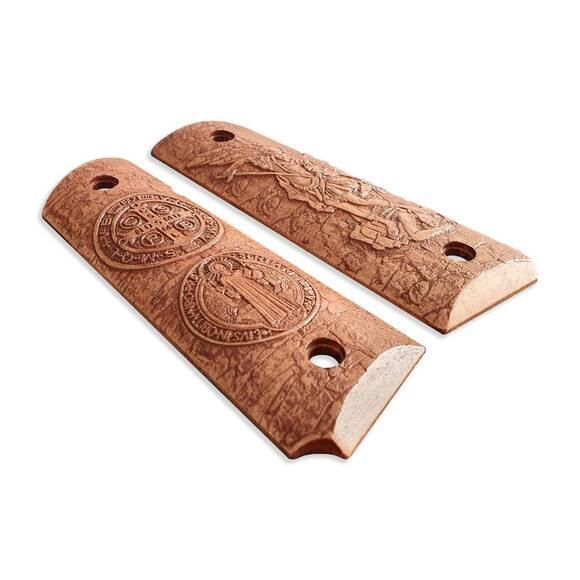 1911 Full-Size Maple Grips - Arch Michael X St Benedict Medal (3138) / Hand-painted