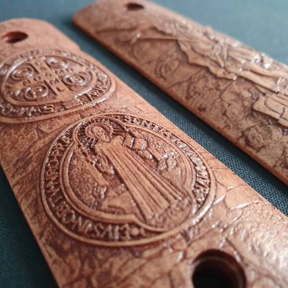 1911 Full-Size Maple Grips - Arch Michael X St Benedict Medal (3138) / Hand-painted