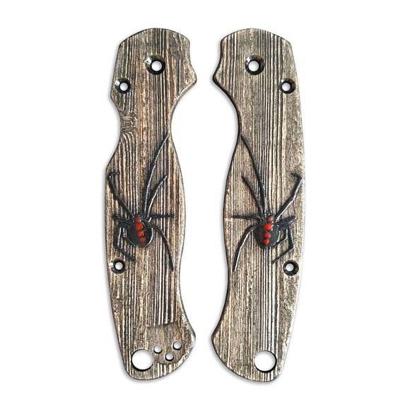 Spyderco Para Military 2 maple handle scales - Black Widow / hand-painted