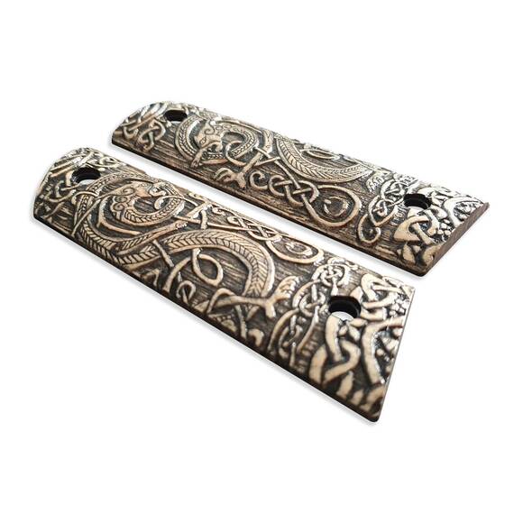 1911 Full-Size Magwell Maple Grips - Celtic Gates / Hand-painted