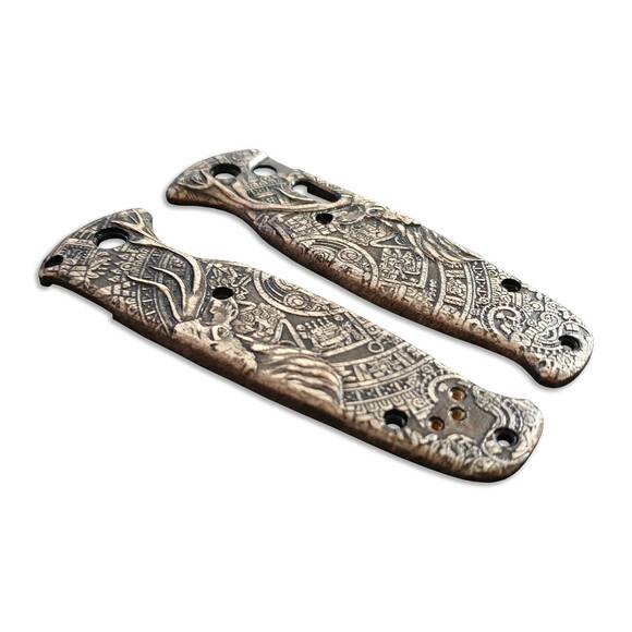 Benchmade Composite Lite Auto 4300 maple handle scales - Deer Aztec / hand-painted