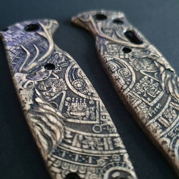 Benchmade Composite Lite Auto 4300 maple handle scales - Deer Aztec / hand-painted